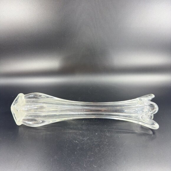 Vintage 1980s Clear Swung Art Glass Vase Tall Glass Decor Abstract Shaped Vase - Picture 14 of 15